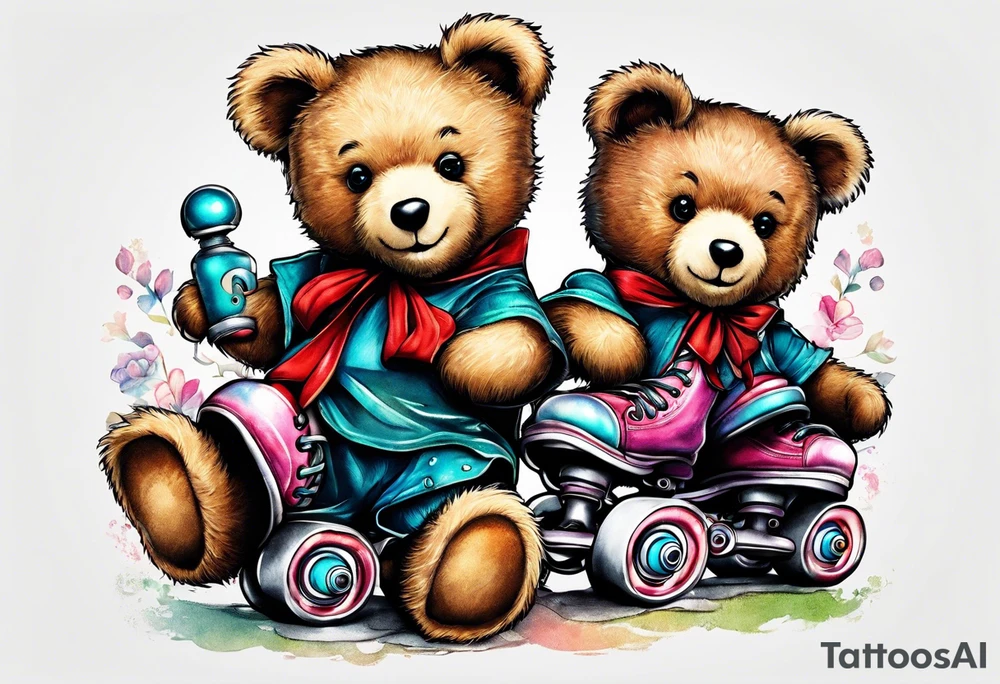 teddy bears wearing rollerskates tattoo idea