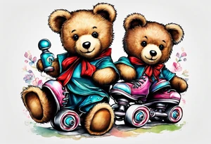 teddy bears wearing rollerskates tattoo idea