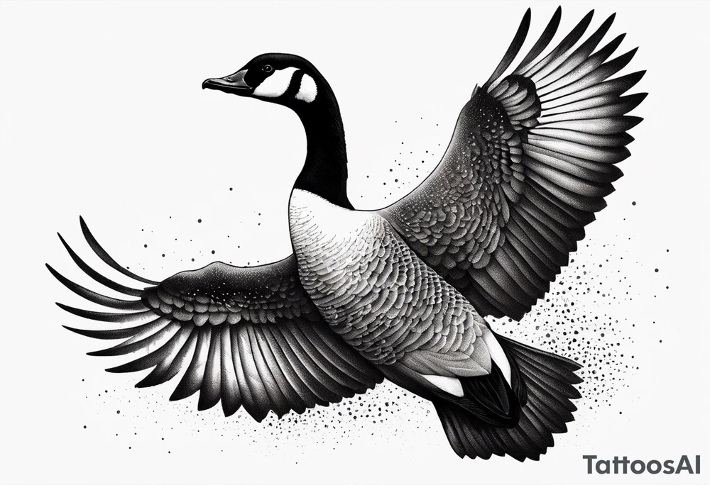 canadian goose shaking wings above profile tattoo idea
