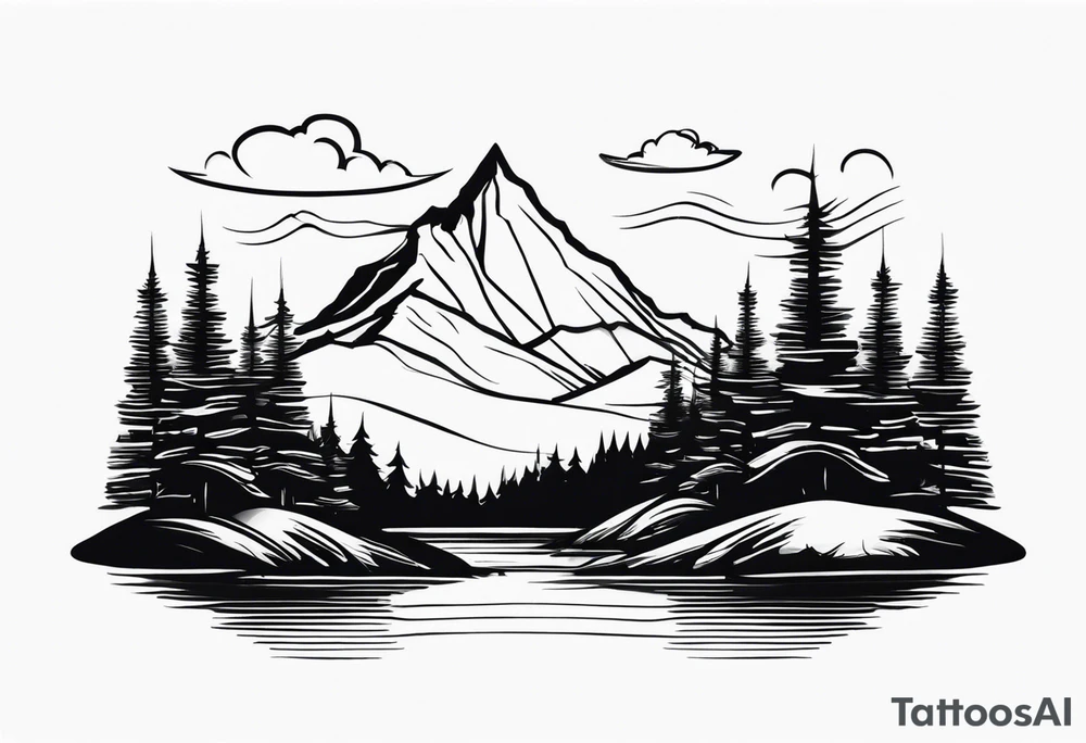 Mountain forest with the sky that turns into the ocean tattoo idea