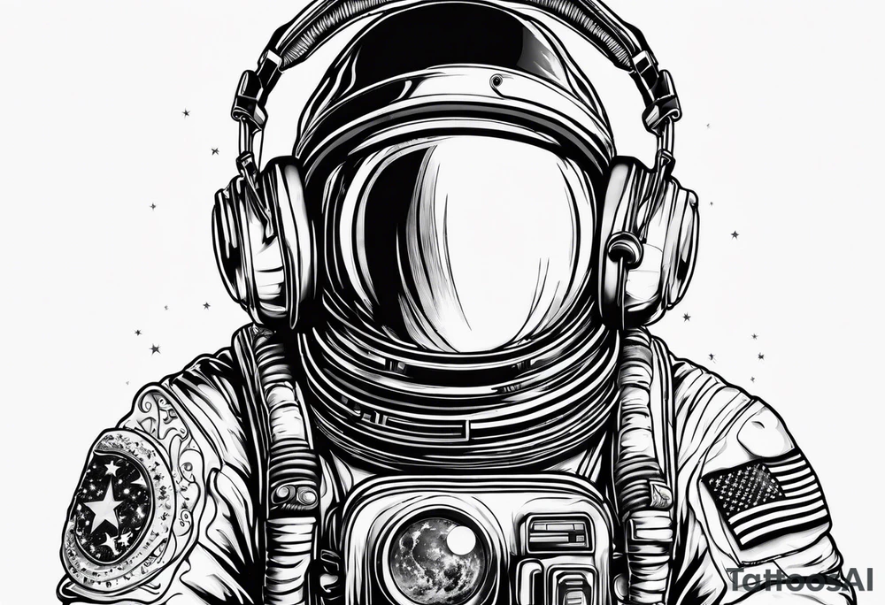 Astronaut with boxing gloves and headphones on emerging from yhe universe tattoo idea