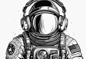 Astronaut with boxing gloves and headphones on emerging from yhe universe tattoo idea