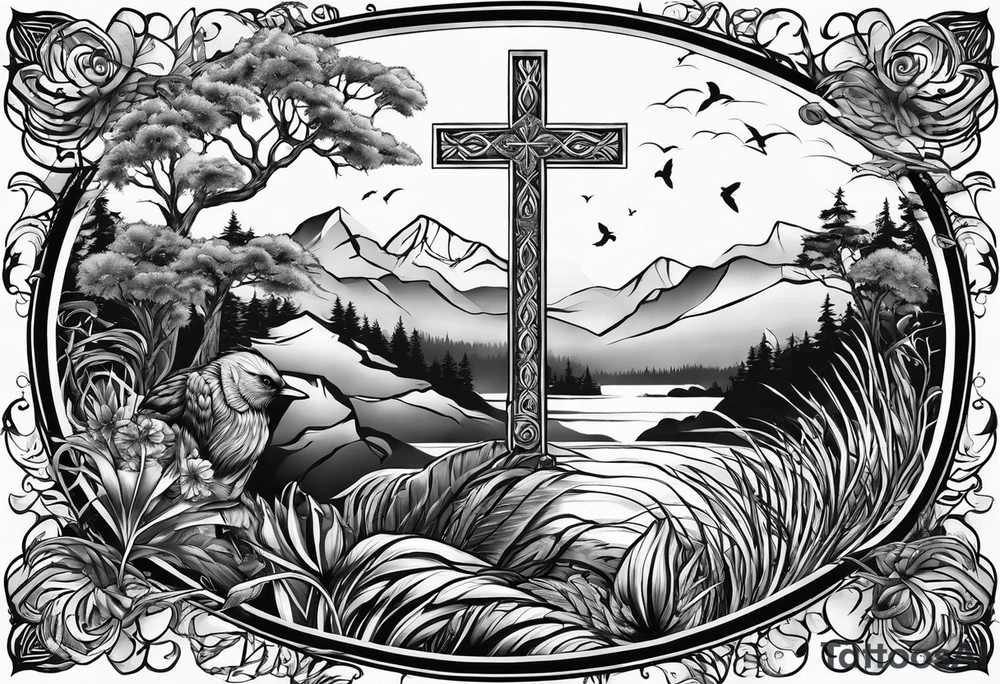Wildlife theme and background with a Christian cross tattoo idea Wildlife theme and background with a Christian cross tattoo idea