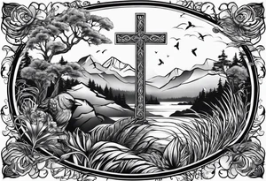 Wildlife theme and background with a Christian cross tattoo idea