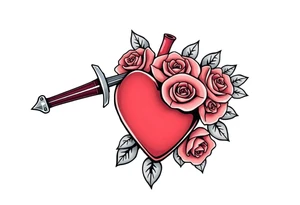 dagger piercing a heart with roses tattoo idea