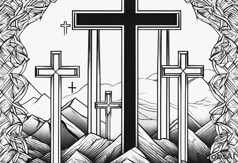 Calvary three crosses geometric tattoo idea