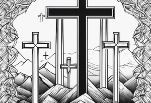 Calvary three crosses geometric tattoo idea