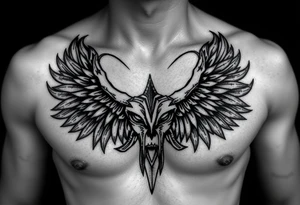 Symetrical upper chest tattoo, dark, animal icelandic symbols, bigest , chest tattoo tattoo idea