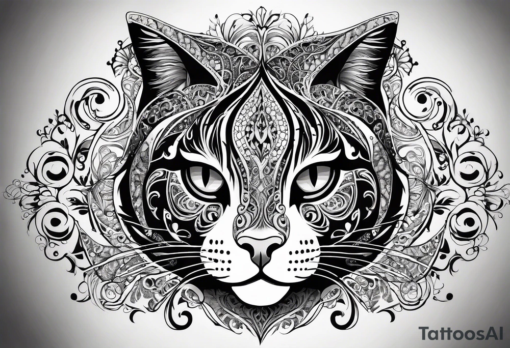 Elbow length lace glove, swirls and whorls of black ink, large feline eye on the palm tattoo idea