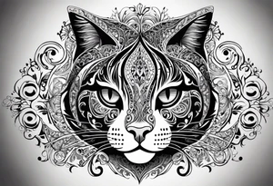 Elbow length lace glove, swirls and whorls of black ink, large feline eye on the palm tattoo idea