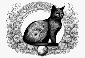 Shadow of a cat sitting on a crescent moon tattoo idea