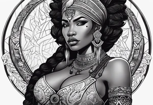 valkrye, kali, pirate, african goddess, , warrior, native american, lotus, zenza resonance, skulls, dragon, pachamama, left side face, chest, right wing, tattoo idea