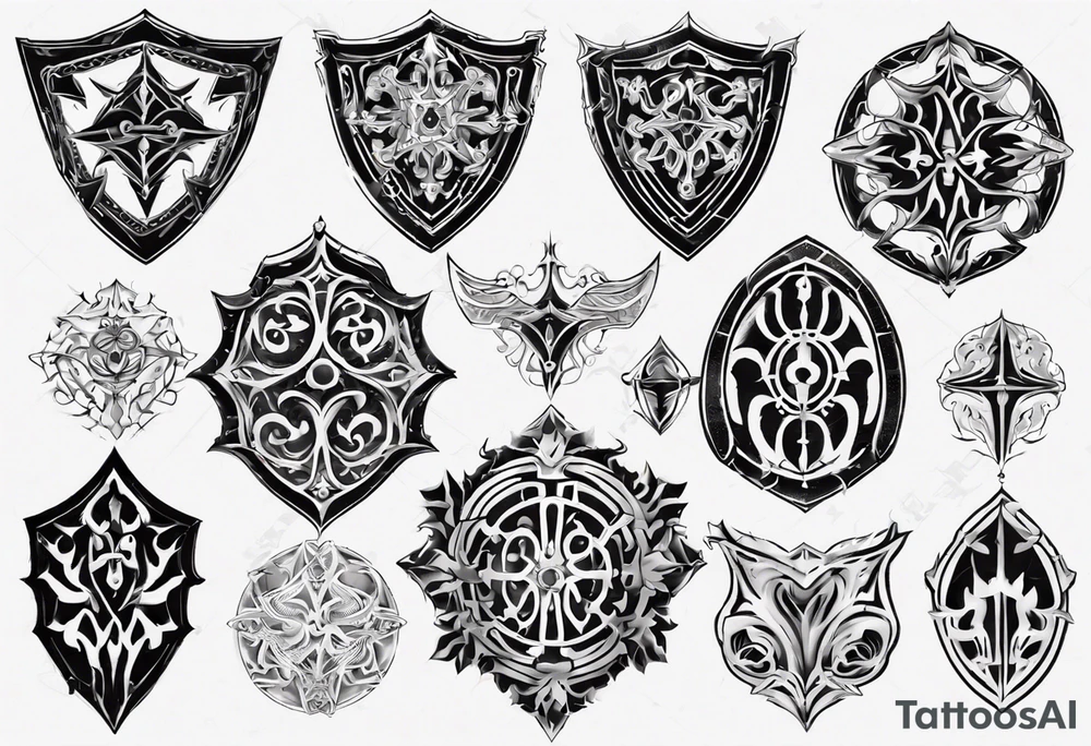 Shield symmetrical filigree tattoo idea