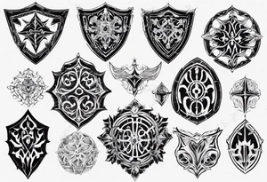 Shield symmetrical filigree tattoo idea