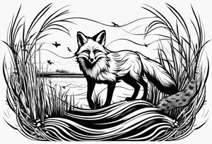 Fox jumping in swamp reeds Russian tattoo idea