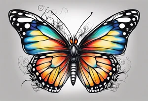 A vibrant butterfly with colorful wings, resting on a flower, showcasing transformation and beauty.” tattoo idea