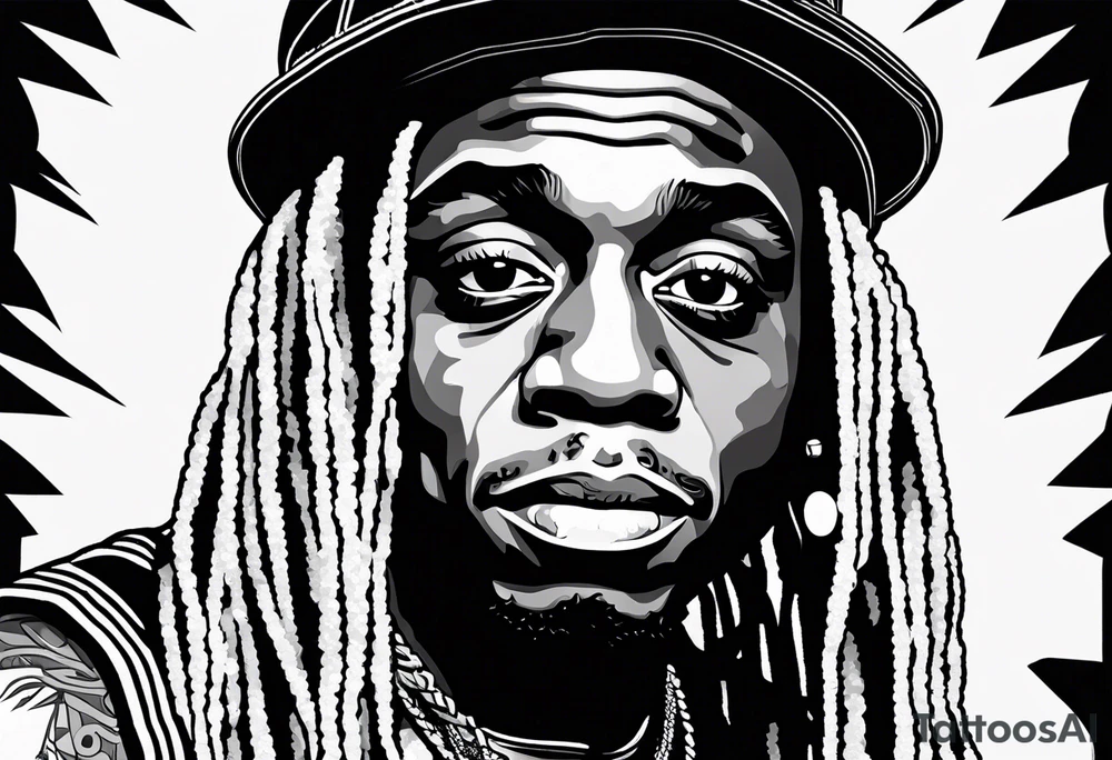 Very basic outline style Image of lil Wayne. Very basic. tattoo idea