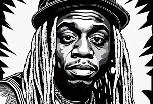 Very basic outline style Image of lil Wayne. Very basic. tattoo idea