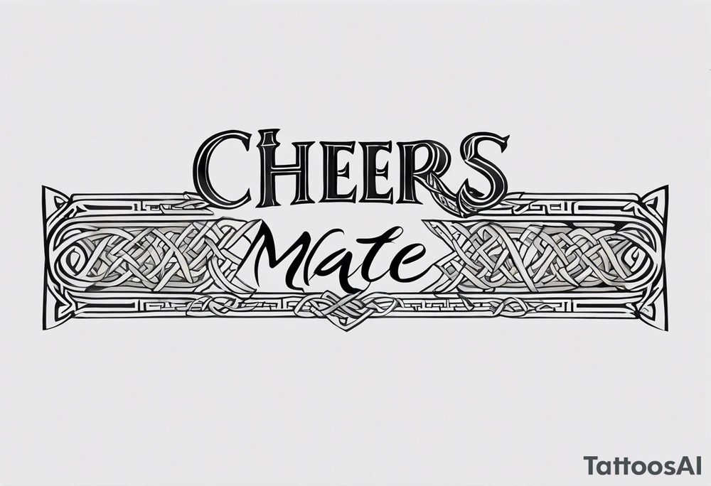 "Cheers Mate" text, armband +Celtic +grey Cancer Ribbon +tribal +artistic tattoo idea