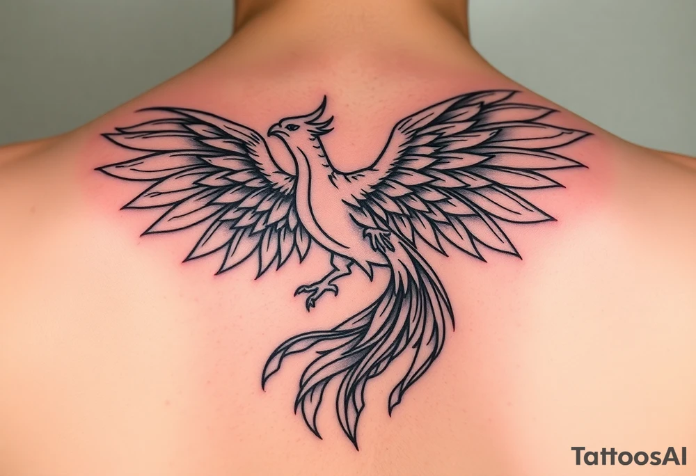 magnificent phoenix rising from golden flames with trailing embers tattoo idea