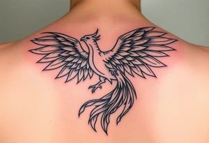 magnificent phoenix rising from golden flames with trailing embers tattoo idea