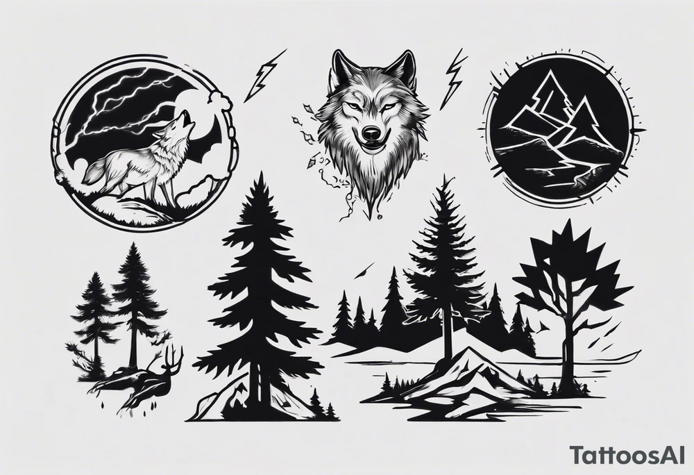 lightning over forest with wolf howling on drum tattoo idea lightning over forest with wolf howling on drum tattoo idea