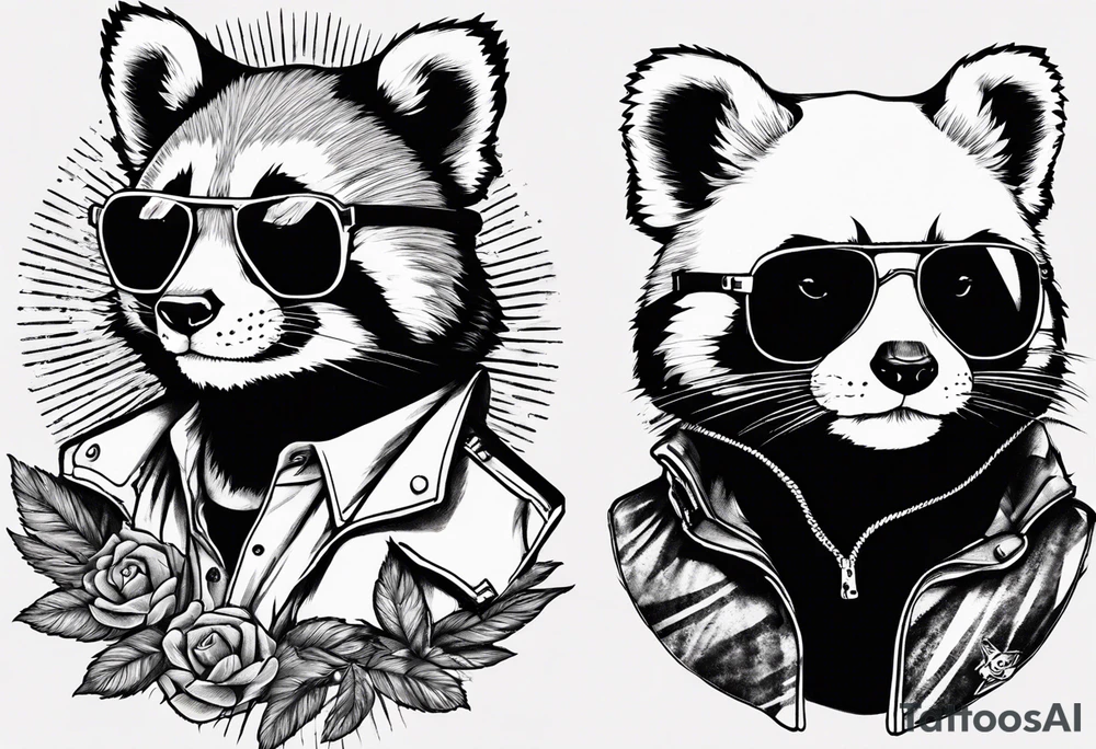 Rebel red pandas wearing aviator sunglasses tattoo idea