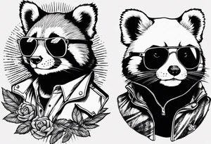 Rebel red pandas wearing aviator sunglasses tattoo idea