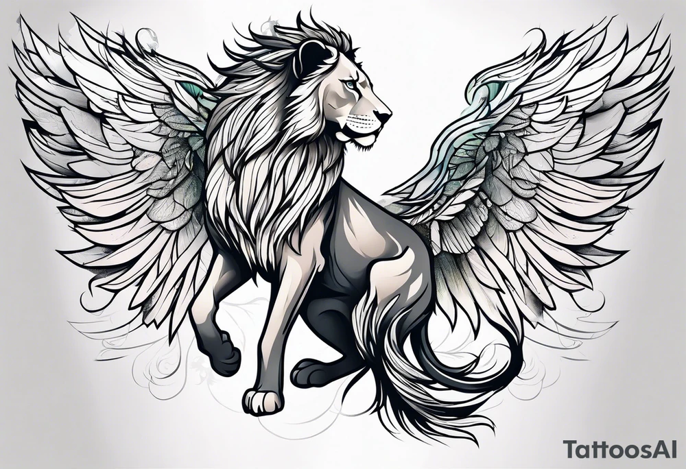 Lioness with wings profile tattoo idea