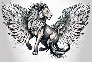 Lioness with wings profile tattoo idea