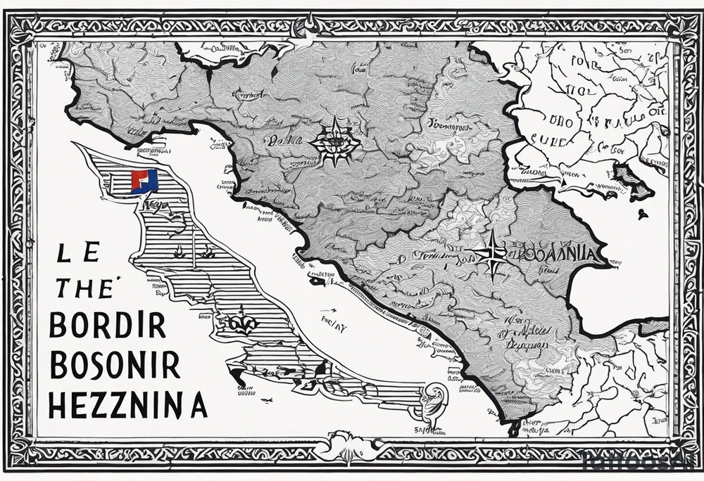 Bosnian Borders:
"Let the outline of Bosnia and Herzegovina’s borders be the central focus of the tattoo. Use thin lines to draw the country’s shape, making it clear and elegant."
"Place the map centrally, symbolizing your connection to the homeland." tattoo idea