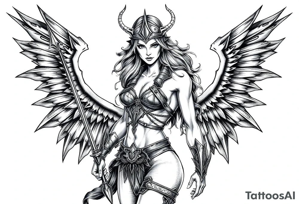 Viking goddess warrior full body sexy tattoo idea