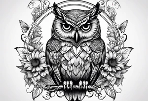 Owl, sunflower with a butterfly tattoo idea