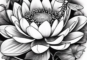 Water Lily, dragonfly, bee, Lily of the valley, lavender, Peony, lady bug tattoo idea