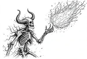 Flaming satan skeleton trying to reach up to heaven tattoo idea