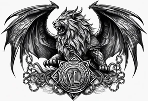Valhalla sword shield dragon axe Valknut barbed wire chains lion tattoo idea