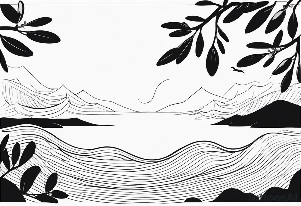 Olive branch around the waves tattoo idea