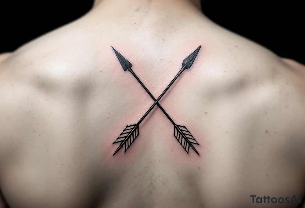A pair of crossed arrows in black and ochre, symbolizing peace and alliance. tattoo idea