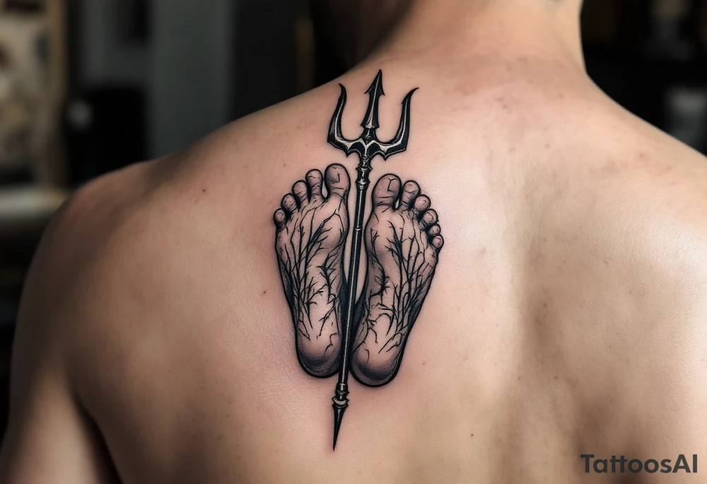 barefoot behind trident tattoo idea