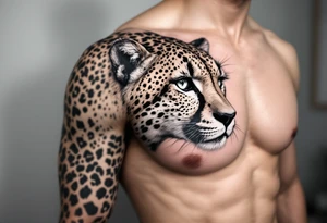 realistic cheetah covering the entire side chest with the number 62 tattoo idea