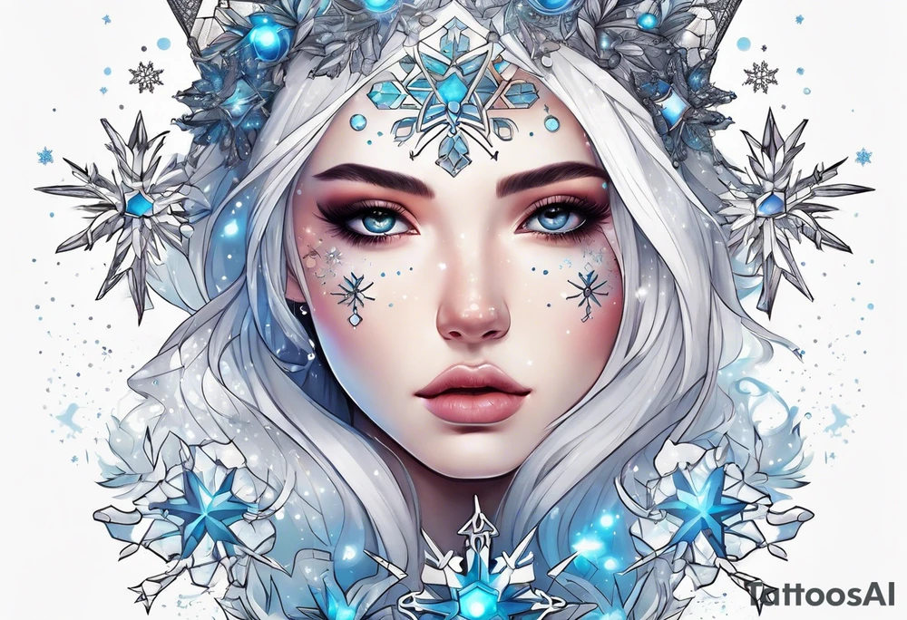 Constellation, girl, snowflake tattoo idea
