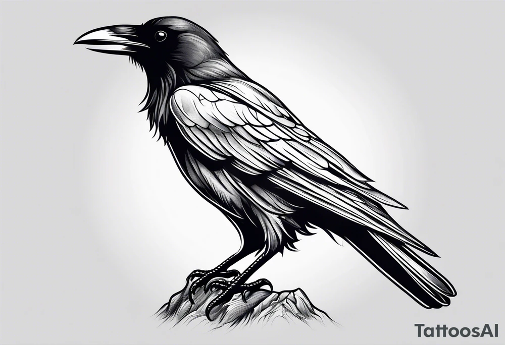 Raven outline with fewer feather details tattoo idea