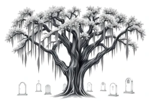 Laurel oak covered in Spanish moss in a cemetery tattoo idea