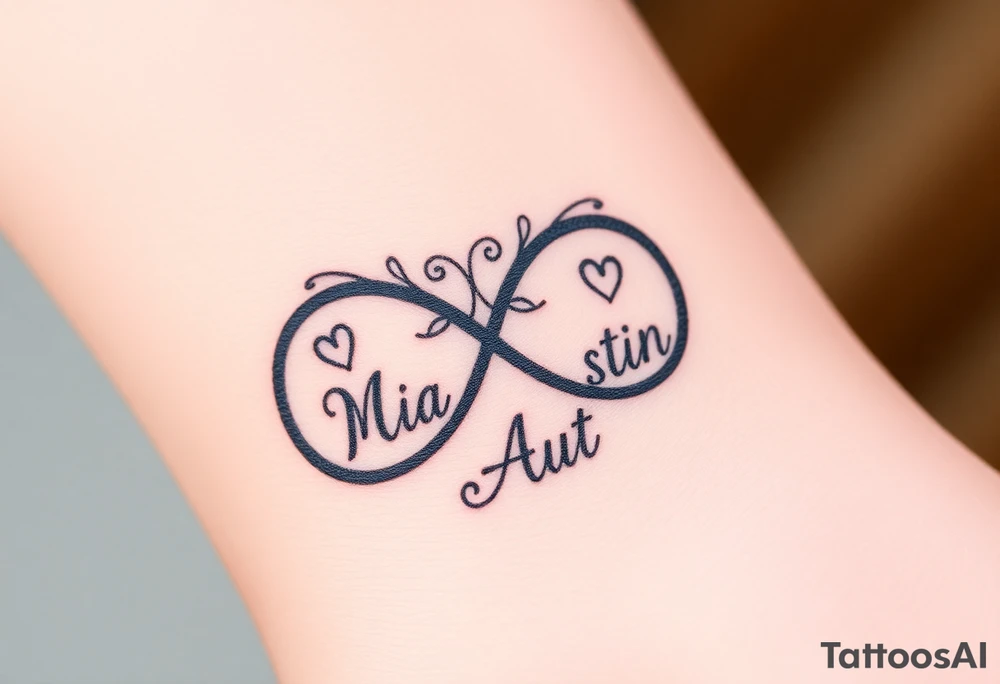 Infinity symbol with the name's Mia and Austin tattoo idea