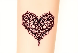 A deep burgundy lace heart, softly fading into a watercolor effect, symbolizing love and passion tattoo idea