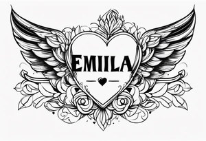 Emilia name with heart or wings tattoo idea