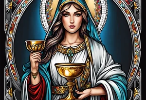 Female saint holding a chalice tattoo idea