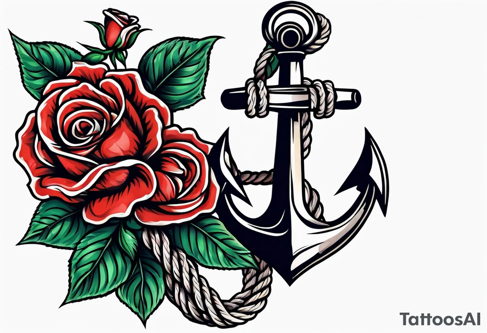 old school anchor sitting at an angle 
with rope 
and banner across anchor and old school roses tattoo idea