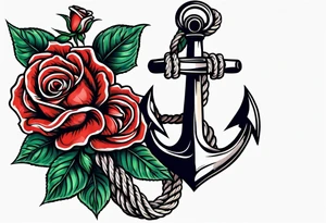 old school anchor sitting at an angle 
with rope 
and banner across anchor and old school roses tattoo idea
