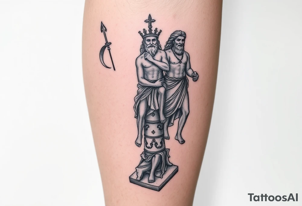 Greek gods stacked up vertically on the calf tattoo idea